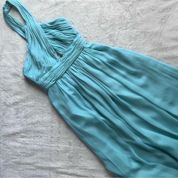 Jill Stuart Dresses & Skirts - NWT Jill Stuart Silk Halter Cutout Ruched Maxi Bridesmaid Gown Sea Breeze Sz 4